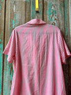 Vintage Pink Striped "Basics" Button Down Dress with Pockets: Women's Large