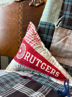 Upcycled 1960s Vintage Rutgers University Pennant on Mini Quilt Pillow