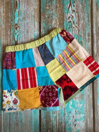 Upcycled "Crazy Patchwork" Vintage Quilt Shorts with Pockets: Women's XL