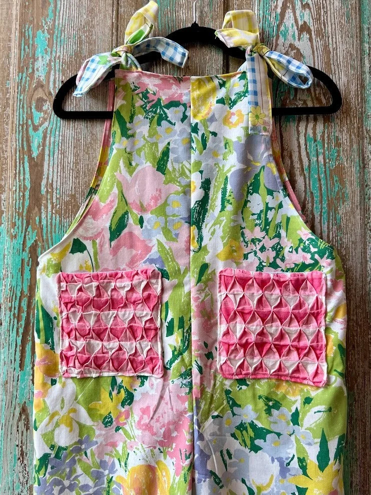Upcycled "April Showers" Vintage Floral Coverlet Overalls with Pockets: Women's Small