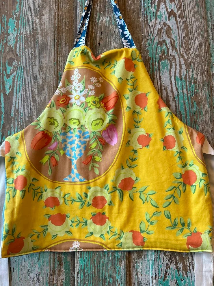 Upcycled "Hannah" Vintage Blue and Tan Quilt Apron: Toddler