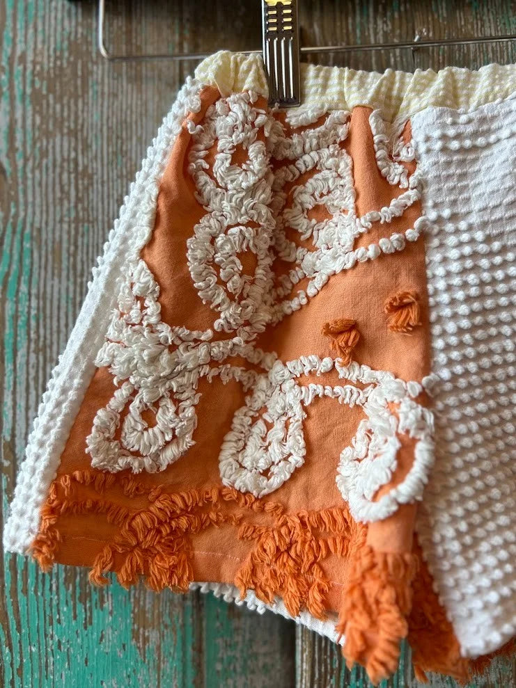 Upcycled "Orange Cream" Vintage Chenille Bedspread Shorts: Child's 12-18 months
